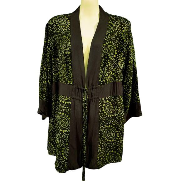 Red's Threads Paisley Jacket with Double Tie Waist, Dark Brown & Olive, Sz M - Picture 1 of 7